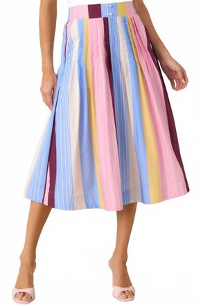 Current Air Striped Midi Skirt In Blush Colbalt Cream Butter
