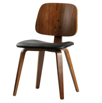 vtwonen Silla de cuero y madera de nogal estilo vintage