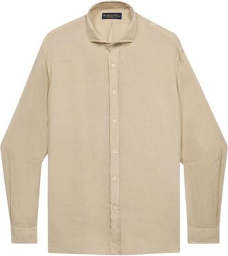 Brooks Brothers Slim Fit Linnen Overhemd met gespreide kraag - Heren - Casual Overhemden - Beige - 3XL - Linnen - Overhemden