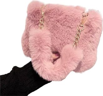 Generic Womens Plush Bags Women Handbags Winter Soft Plush Clutch Purse Ladies Shoulder Bags Female Pendant Messenger Bag(Pink)