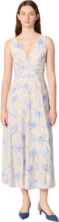 Maje Patterned maxi dress with lacing in Blue Flower Print Ecru Base at Nordstrom, Size 42 Eu