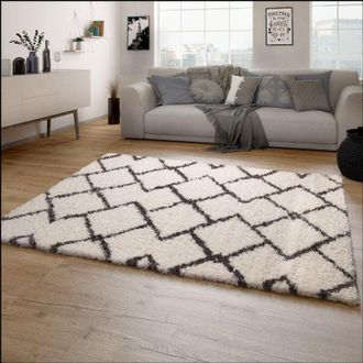 Paco Home Paco Home - Alfombra Salón Pelo Largo Shaggy Pelo Largo Escandinava Rombos Moderna 200x290 cm, Crema 3