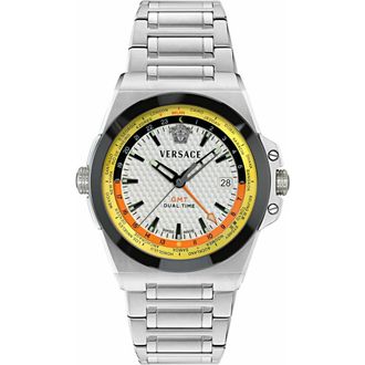 Versace Greca Reaction GMT Bracelet Watch, 44mm in Stainless Steel at Nordstrom
