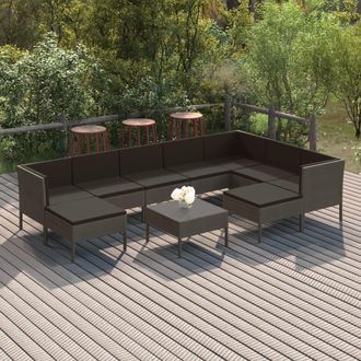 vidaXL Set De Muebles De Jard&iacute;n 10 Pzas Y Cojines Rat&aacute;n Sint&eacute;tico Gris Vidaxl