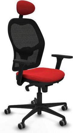 Piqueras y Crespo Piqueras Y Crespo - Jorquera Sincro Malla Negra Similpiel Rojo Brazos 3d Base Nailon Cabecero Fijo Ruedas 65mm Engomada