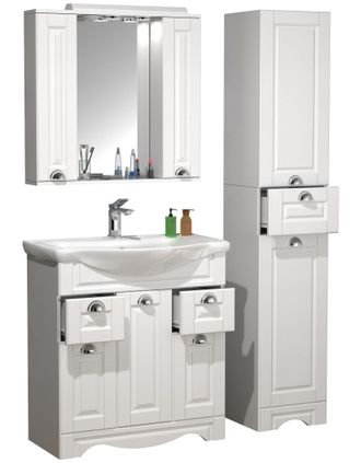ebuy24 Ebuy24 - Vcm 4 Unids Lavabo Ancho 75 Cm Muebles De Ba&ntilde;o Conjunto Lavabo Espejo Gabinete Alto Caj&oacute;n Landhaus Casalo Xl (blanco)