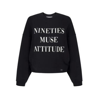 Elisabetta Franchi Sweatshirts, female, Black, Size: M Black Cotton Sweatshirt with Batwing Sleeves