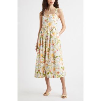 Chelsea28 Embroidered Print Sleeveless Midi Dress in Ivory- Red Vida Solpatch at Nordstrom, Size Xx-Small