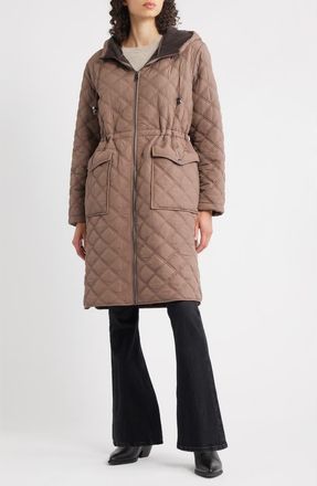 Bernardo Diamond Quilted Hooded Puffer Coat in Pine Bark at Nordstrom, Size Xx-Large