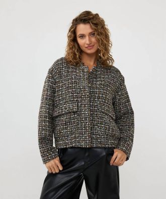 Esqualo Tove Tweed Bomber Jacket In Black