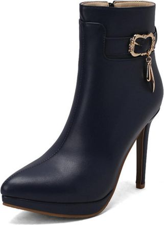Generic Womens boots with pointed toe and stiletto heel - platform and metal buckle for evening occasions,Blue,7.5 UK