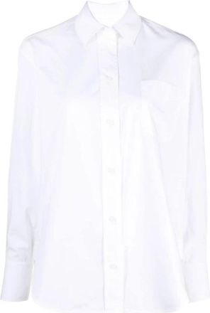 Victoria Beckham Logo-Geborduurd Poplin Overhemd - Dames - Overhemden - Wit - XS - Katoen - Overhemden