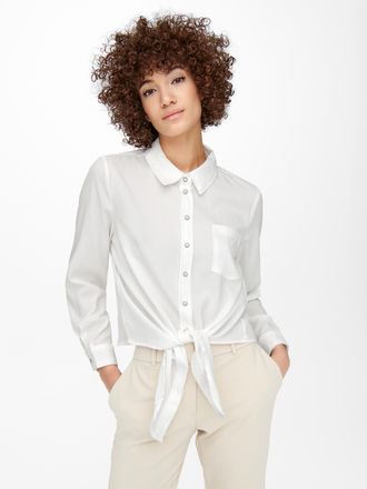 Only Hemdbluse ONLY ONLLECEY LS KNOT SHIRT NOOS WVN, Damen, Gr. XL, weiss (cloud dancer), Web, Obermaterial: 63% Polyester, 27% Viskose, 10% Nylon, gestrei