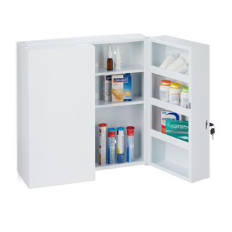 Relaxdays Armario Botiqu&iacute;n Extragrande, 2 Puertas, Acero, 11 Compartimentos, Cerradura, 53 X 52,5 X 19,5 Cm, Blanco - Relaxdays