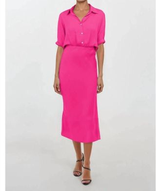 Naked Zebra Button Up Midi Shirt Dress In Hot Pink