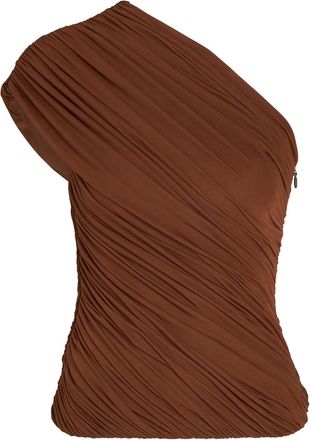 Ronny Kobo Camina Asymmetric Ruched Stretch-mesh top - Brown - S (UK8-10 / S)