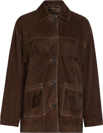 Nili Lotan Foudre Fringed Suede Jacket - Dark Brown - L (UK14 / L)