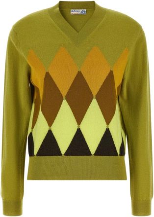 Ballantyne Jersey con cuello en V y patr&oacute;n de rombos - Knitwear - Mujer - Verde - XS