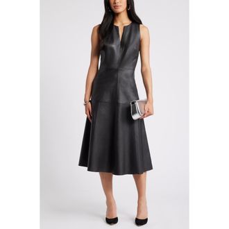 Nordstrom A-Line Leather Dress in Black at Nordstrom Rack, Size Large