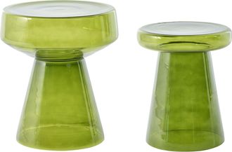 Beliani Conjunto De 2 Mesas Auxiliares Modernas De Vidrio Transparente De Dise&ntilde;o Verde Laguna/caldera