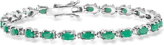 Ross-Simons Emerald Bracelet With Diamond Accents in Sterling Silver