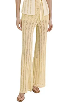 Mango Open Knit Wide Leg Pants in Pastel Yellow at Nordstrom, Size Medium