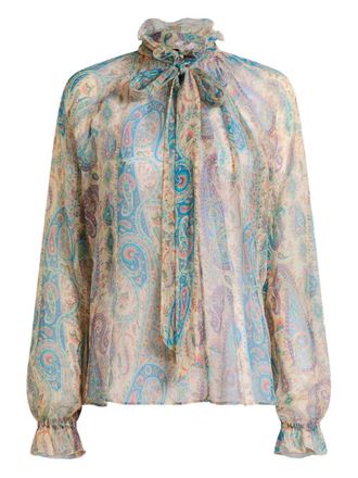 Etro Etro Zijden Blouse Met Paisley Print En Sjaaldetail