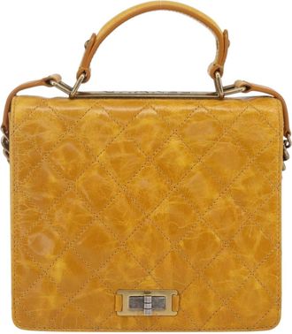 Chanel Rita Top Handle Flap Bag Quilted Aged Calfskin Yellow Leather Handbag (Pre-Owned)