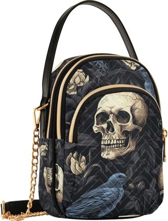 Generic Skull Crow Crossbody Bag for Women, Detachable Chain Bag Phone Purse Shoulder Handbag Wallet