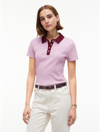 Tommy Hilfiger Womens Gold-Button Ribbed Polo - Mystic Orchid Combo - XL