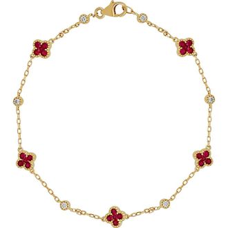 Bony Levy El Mar Gemstone & Diamond Station Bracelet in 18K Yellow Gold Ruby at Nordstrom, Size 7.5