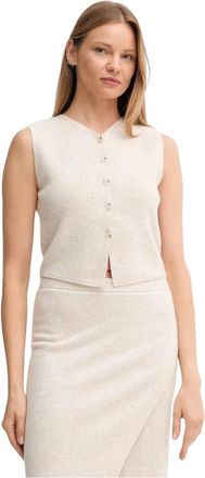 Oui Gebreid Vest - Dames - Bodywarmers - Beige - S - Wol - Jassen