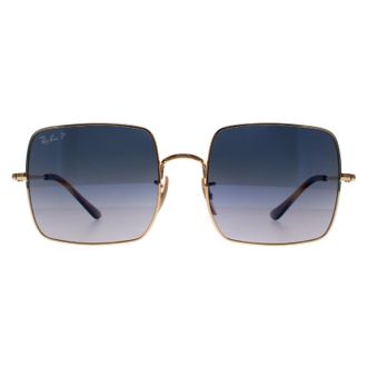 Ray-Ban Square Womens Polished Gold Blue Grey Gradient Polarized RB1971 Metal - One Size