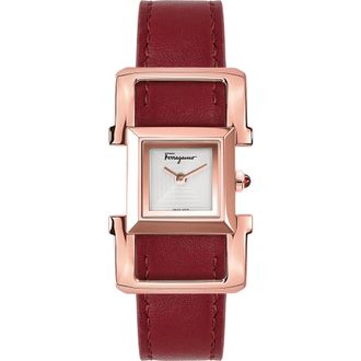 Ferragamo Salvatore Ferragamo Square Ingot Leather Strap Watch, 19.5mm in Rose Gold at Nordstrom Rack