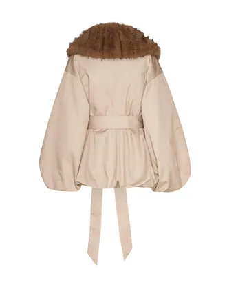 Rotate Womens Jacket With Faux-Fur Trim - Cement Shell: Polyester (recycled)