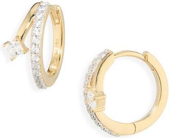 Astrid & Miyu Crystal Illusion Huggie Earrings in Gold at Nordstrom