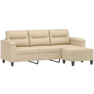 vidaXL Vidaxl - Sof&aacute; De 3 Plazas Y Taburete Tela Microfibra Crema 180 Cm
