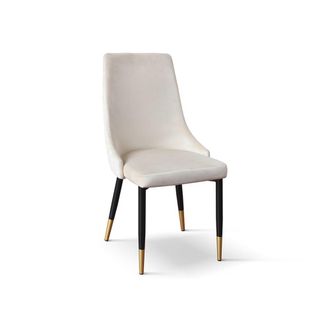 Konte Design Lote de 4 sillas efecto terciopelo beige, patas antracita y doradas