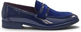 Infinity Leather Marineblauwe instappers van imitatieleer met fluwelen details en lakafwerking voor heren - N10312
