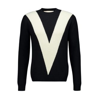 Valentino Garavani Wool Jumper with Inlaid V - male - Valentino Garavani - Round-neck Knitwear - Black - XL - Knitwear