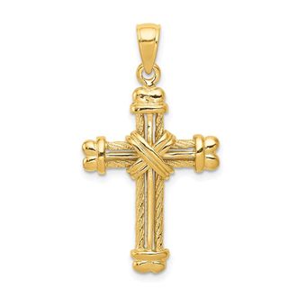 Diamond2Deal 10k Yellow Gold Polished Textured Cross Pendant