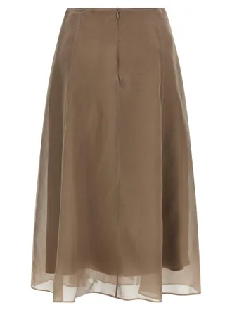Brunello Cucinelli Womens Beige Silk Midi Skirt