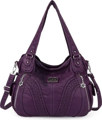 Angel Kiss Purses and Handbags Women Fashion Tote Bag Shoulder Bags Top Handle Satchel Purses Washed Synthetic Leather Handbag, 1-d.purple, 13.8 * 4.7 * 11.8 inc