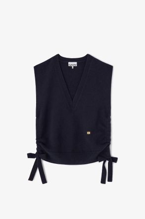 Ganni Navy Classic Wool Vest - Size XXS