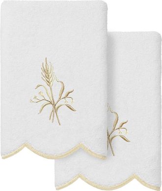 Linum Home Textiles 100% Turkish Cotton Whitney Scallop 2Pc Embellished Fingertip Towel Set