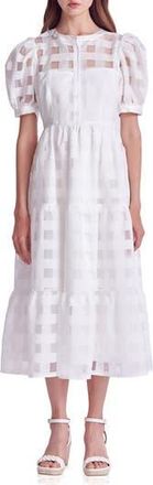 English Factory Check Puff Sleeve Belted Shirtdress in White at Nordstrom Rack, Size X-Small