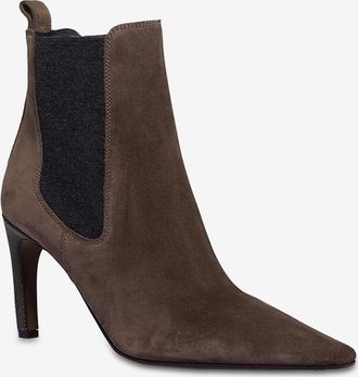 Brunello Cucinelli Wildleder- und Strick-Stiefeletten Precious Heel