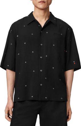 AllSaints Cardsuit Camp Shirt in Black at Nordstrom, Size Xx-Large