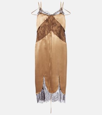 Ferragamo Lace-trimmed satin midi dress