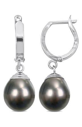 Delmar 14K White Gold Cultured Black Tahitian Pearl Drop Huggie Hoop Earrings at Nordstrom Rack